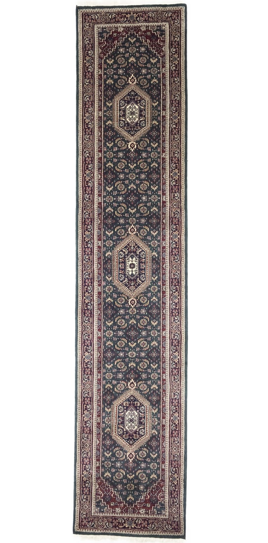 Floral Thick Pile Indo-Bidjar Runner Rug 2'7 x 12'2 Wool Handmade: Floral Thick Pile Indo-Bidjar Runner Rug 2'7 x 12'2 Wool Handmade Enhance your space with this exquisite Thick Pile Indo-Bidjar Oriental Runner Rug, featuring a floral design that adds a touch of eleg