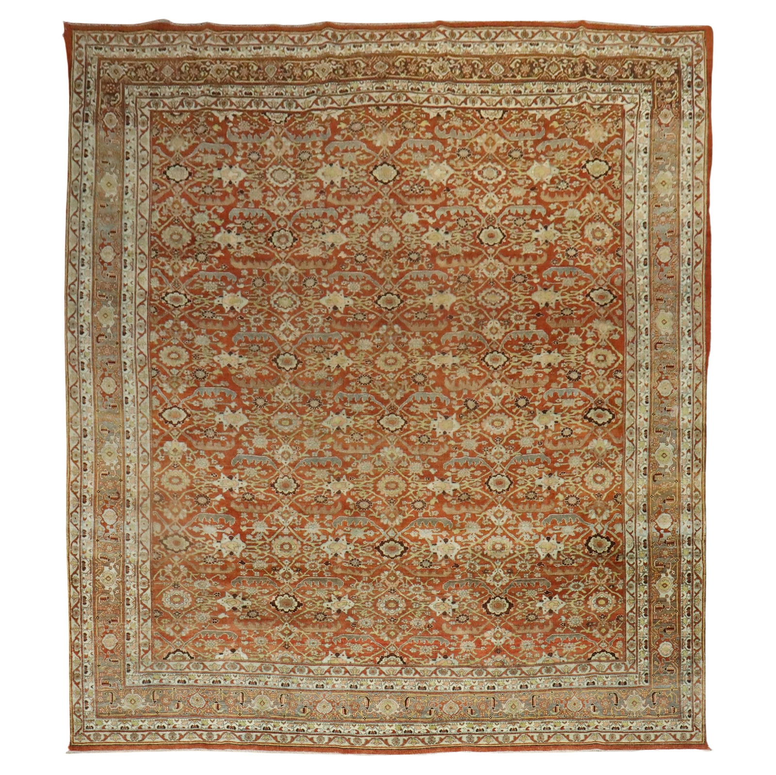 Antique Persian Bidjar Rug 9'4 x 12'2 Hand-Knotted Wool Iran Early 20th Century: Antique Persian Bidjar Rug 9'4 x 12'2 Hand-Knotted Wool Iran Early 20th Century This exquisite Persian Antique Bidjar Rug features a stunning combination of red and brown tones, showcasing the artistr