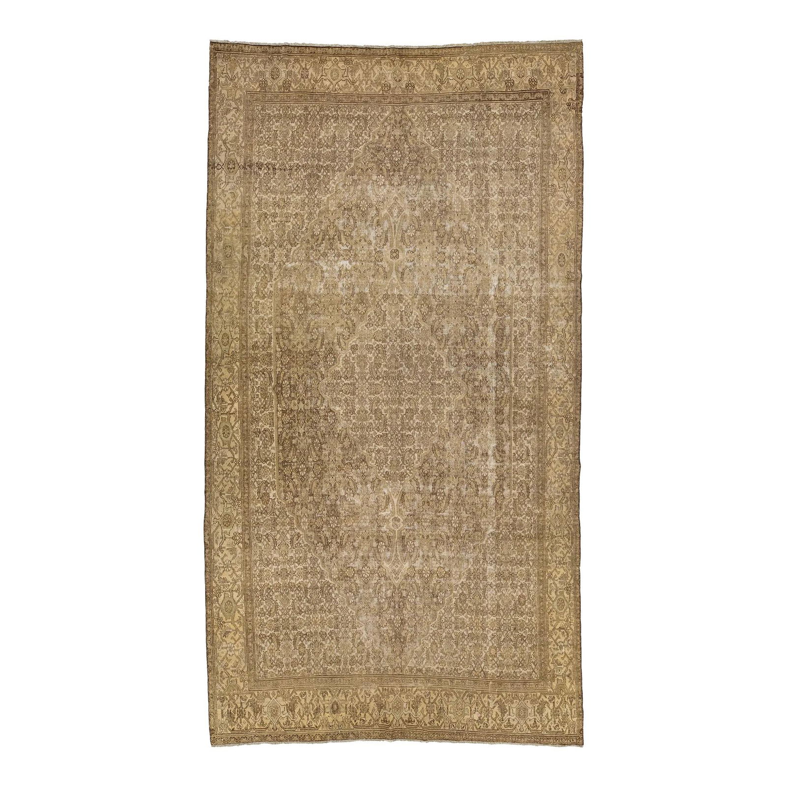 1910s Handcrafted Brown Persian Malayer Wool Rug 6'11 x 12'8: 1910s Handcrafted Brown Persian Malayer Wool Rug 6'11 x 12'8 Experience the elegance of this beautiful Persian antique Malayer hand-knotted wool rug, crafted in the 1910s. Its stunning beige color fie