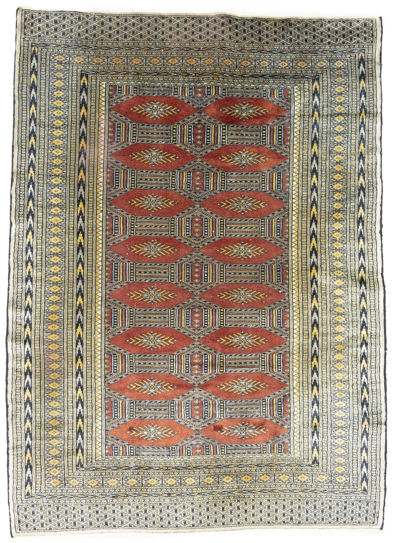 Vintage Hand-Knotted Floral Rug 4'1 x 5'8 Wool Entryway Decor: Vintage Hand-Knotted Floral Rug 4'1 x 5'8 Wool Entryway Decor Enhance your living space with this beautifully crafted hand-knotted Oriental rug featuring a muted color palette of rusty red, cream, gol