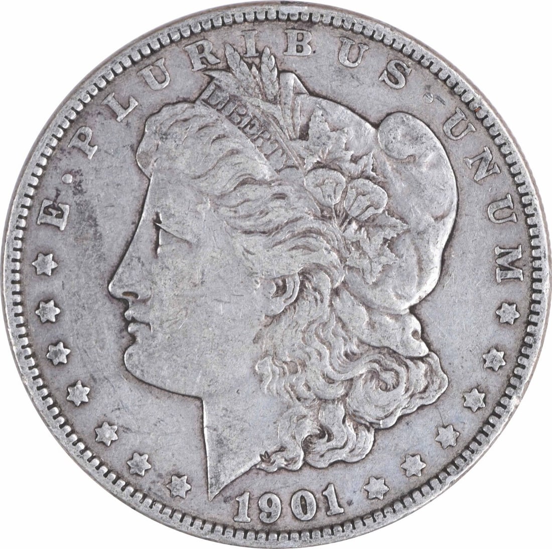 1901 Morgan Silver Dollar 90% Silver XF Uncertified Philadelphia Coin: 1901 Morgan Silver Dollar 90% Silver XF Uncertified Philadelphia Coin This 1901 Morgan Silver Dollar is a beautifully circulated coin, showcasing the iconic design by George T. Morgan. Crafted with a 
