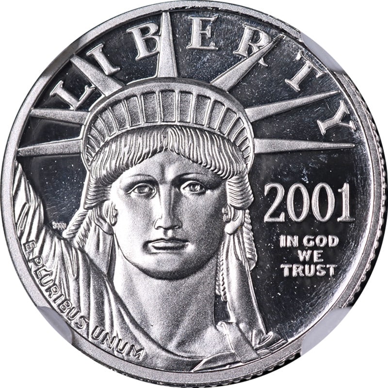 2001-W Platinum American Eagle NGC PF69 Ultra Cameo Coin: 2001-W Platinum American Eagle NGC PF69 Ultra Cameo Coin This 2001-W Platinum American Eagle is a stunning piece of numismatic artistry, certified by NGC and graded PF69 Ultra Cameo. The coin features