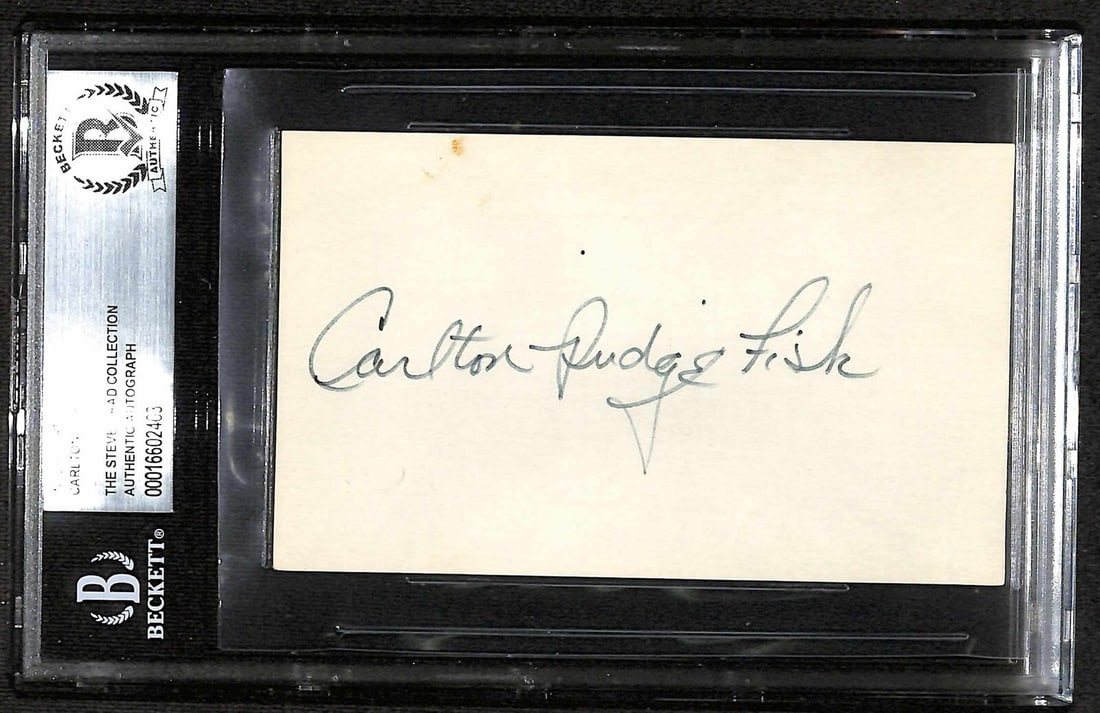 Carlton Fisk Signed Vintage Rookie Era Index Card Beckett HOF Red Sox White Sox: Carlton Fisk Signed Vintage Rookie Era Index Card Beckett HOF Red Sox White Sox This is an authentic autographed index card featuring the signature of Hall of Fame catcher Carlton Fisk, who played for