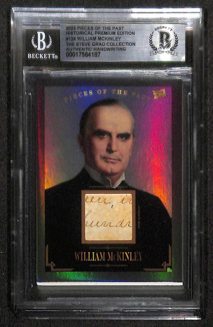 William McKinley Handwritten Cut Beckett Certified 2023 Piece of the Past: William McKinley Handwritten Cut Beckett Certified 2023 Piece of the Past This rare and historically significant piece features an authentic handwritten cut from William McKinley, the 25th President o