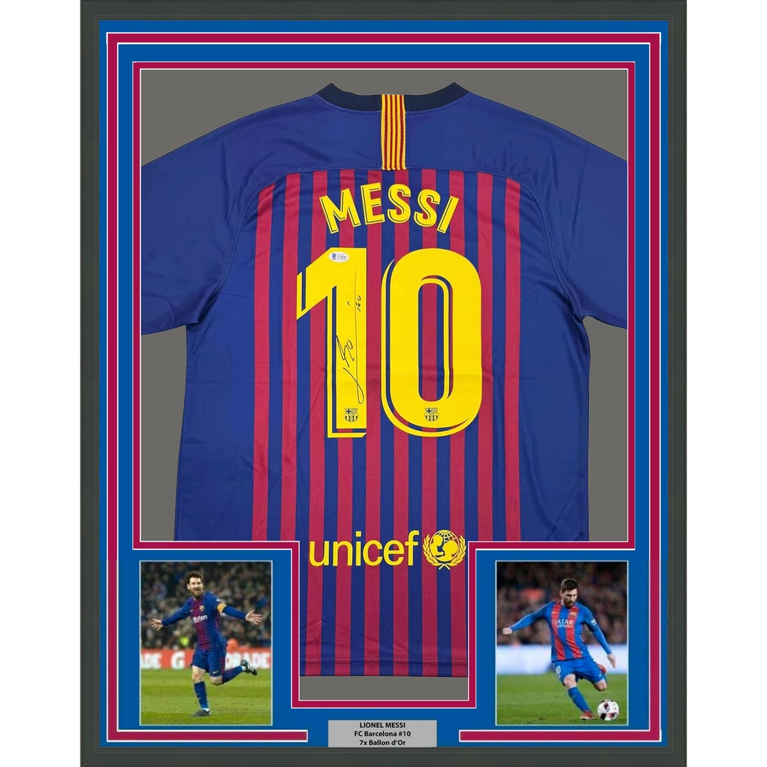 Framed Signed Lionel Messi FC Barcelona Jersey with Beckett COA: Framed Signed Lionel Messi FC Barcelona Jersey with Beckett COA This is a framed autographed FC Barcelona jersey signed by the legendary athlete Lionel Messi. The jersey is authenticated by Beckett Gr