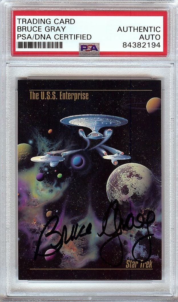 Bruce Gray Signed Star Trek TNG Trading Card PSA Authenticated: Bruce Gray Signed Star Trek TNG Trading Card PSA Authenticated This is an original autographed trading card of Bruce Gray from Star Trek: The Next Generation. The card features the authentic signature