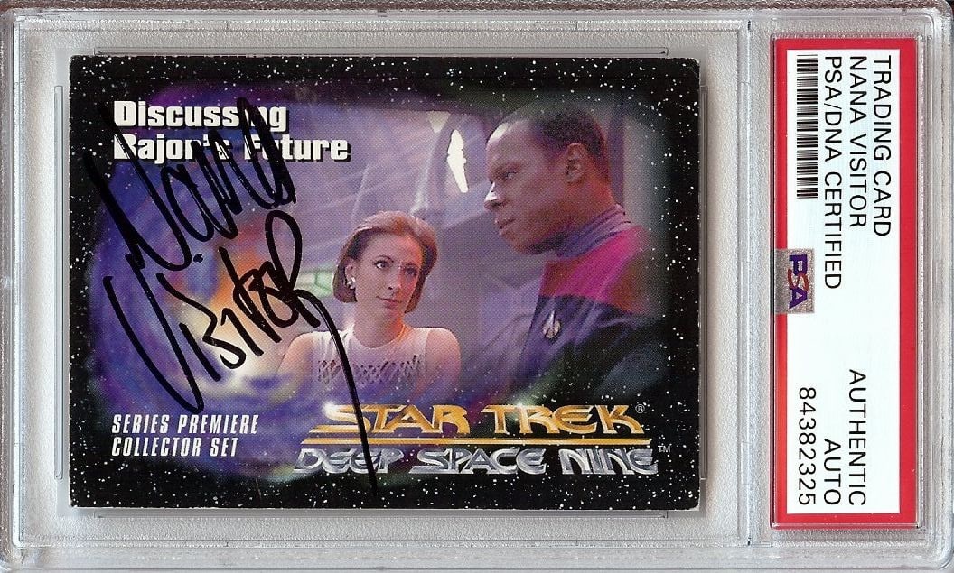 Nana Visitor Autographed Trading Card Star Trek DS9 Kira Nerys PSA/DNA Certified: Nana Visitor Autographed Trading Card Star Trek DS9 Kira Nerys PSA/DNA Certified This is an original trading card featuring Nana Visitor as Kira Nerys from Star Trek: Deep Space Nine, autographed by t