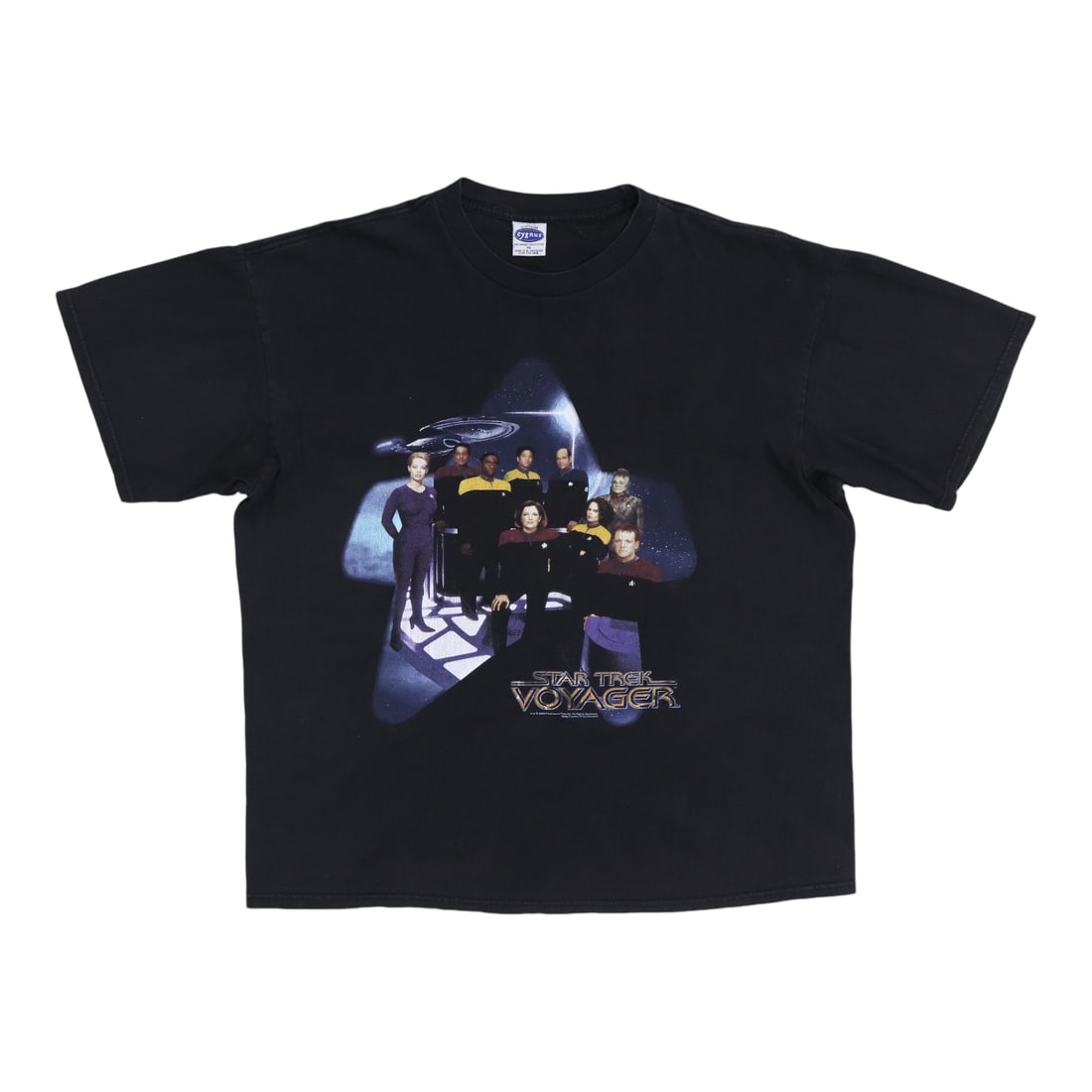 Vintage 2000 Star Trek Voyager Black Cotton Shirt XL: Vintage 2000 Star Trek Voyager Black Cotton Shirt XL Discover a unique piece of television history with this original vintage 2000 Star Trek Voyager shirt. This authentic shirt features a classic blac