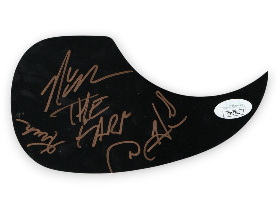 The Farm Band Autographed Guitar Pickguard JSA Authenticated: The Farm Band Autographed Guitar Pickguard JSA Authenticated This is an original autographed guitar pickguard from The Farm Band, featuring the signatures of Nick Hoffman, Damien Horne, and Krista Mar