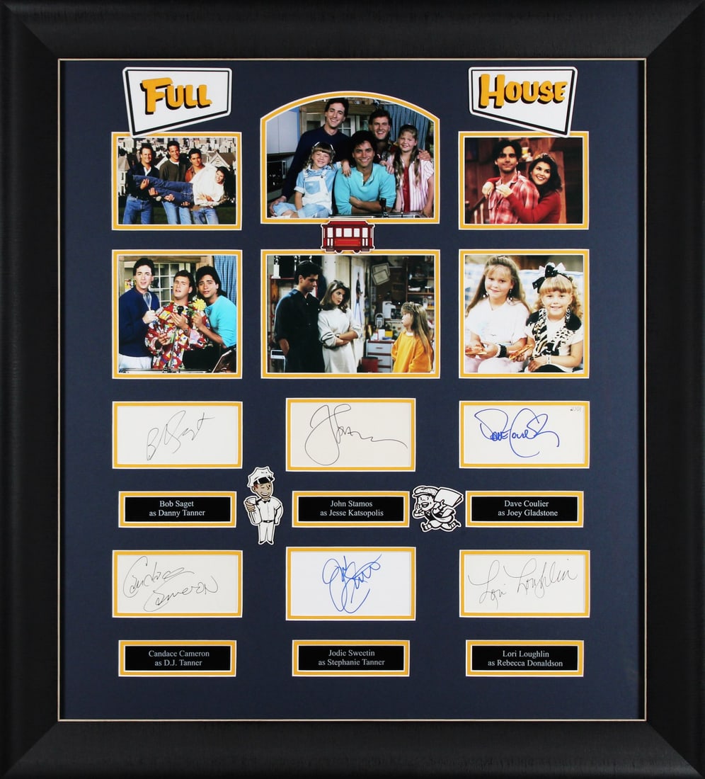 Full House Signed Framed Display by Saget Stamos Laughlin Bure Coulier BAS LOA: Full House Signed Framed Display by Saget Stamos Laughlin Bure Coulier BAS LOA This stunning autographed framed display features signatures from the beloved cast of the iconic television show Full Hou