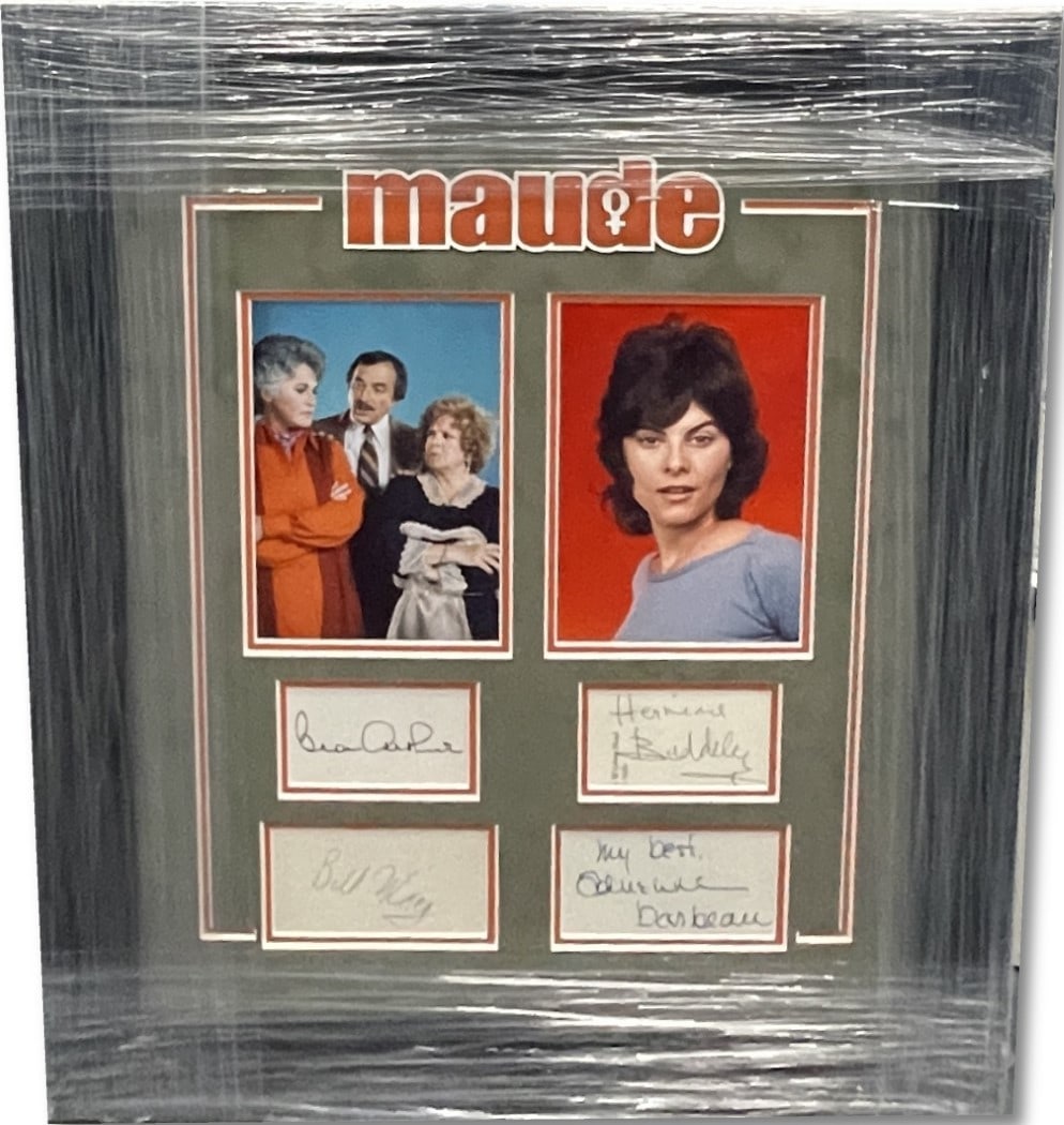Maude Cast Signed Framed Cuts Bea Arthur Bill Macy JSA Authenticated: Maude Cast Signed Framed Cuts Bea Arthur Bill Macy JSA Authenticated This is a beautifully framed piece featuring autographed cuts from the beloved cast of the iconic television show, Maude. The signa