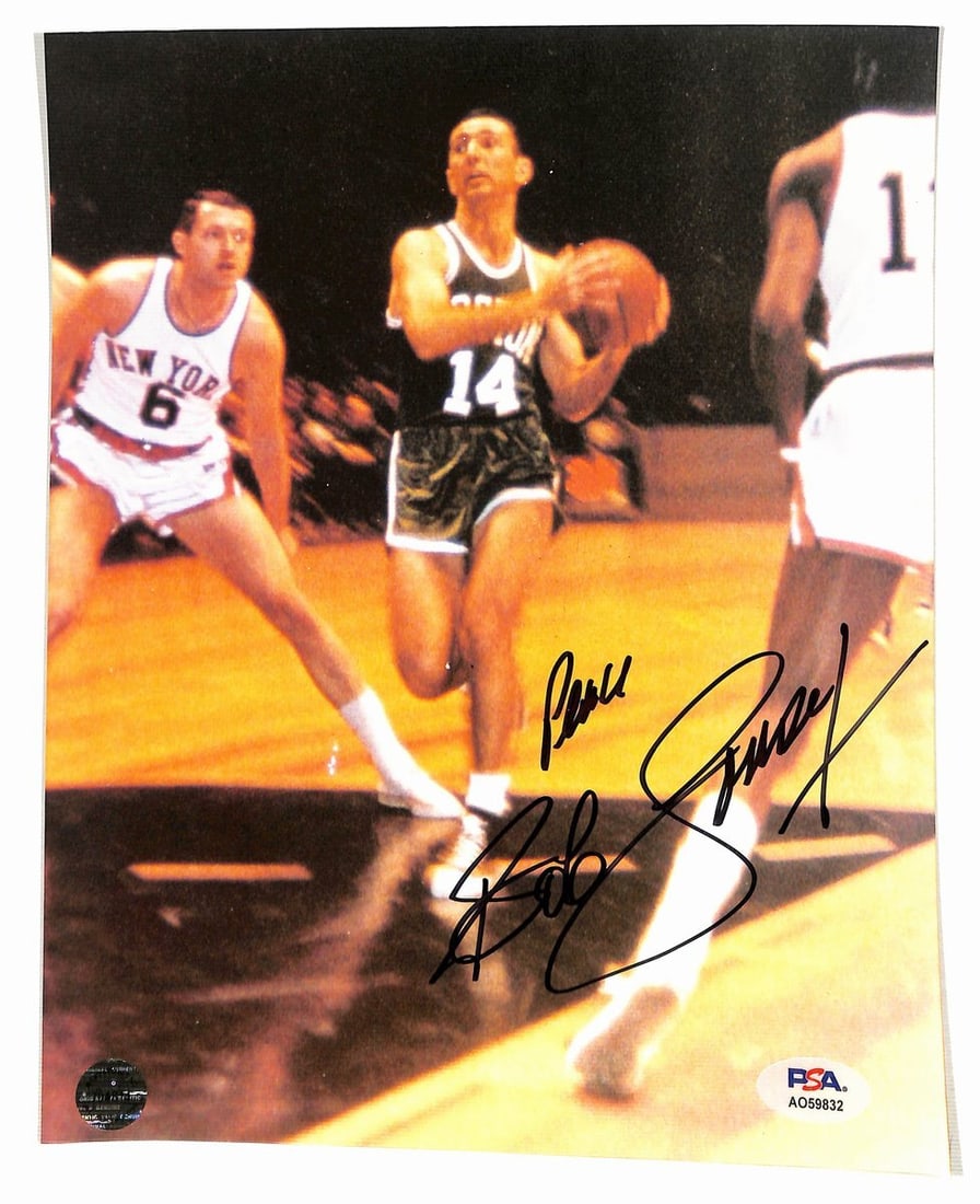 Bob Cousy Signed Inscribed 8x10 Photo Boston Celtics PSA Authenticated: Bob Cousy Signed Inscribed 8x10 Photo Boston Celtics PSA Authenticated This is an original 8x10 photo of Bob Cousy, a Hall of Fame inductee, showcasing his time with the Boston Celtics. The photo is b