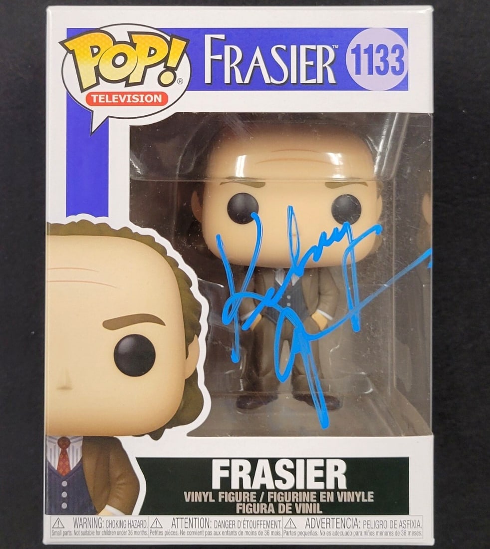 Kelsey Grammer Signed Frasier Funko Pop with Beckett Authentication: Kelsey Grammer Signed Frasier Funko Pop with Beckett Authentication This is an original Funko Pop! figure signed by Kelsey Grammer, known for his iconic role in the television show 'Frasier'. The auto