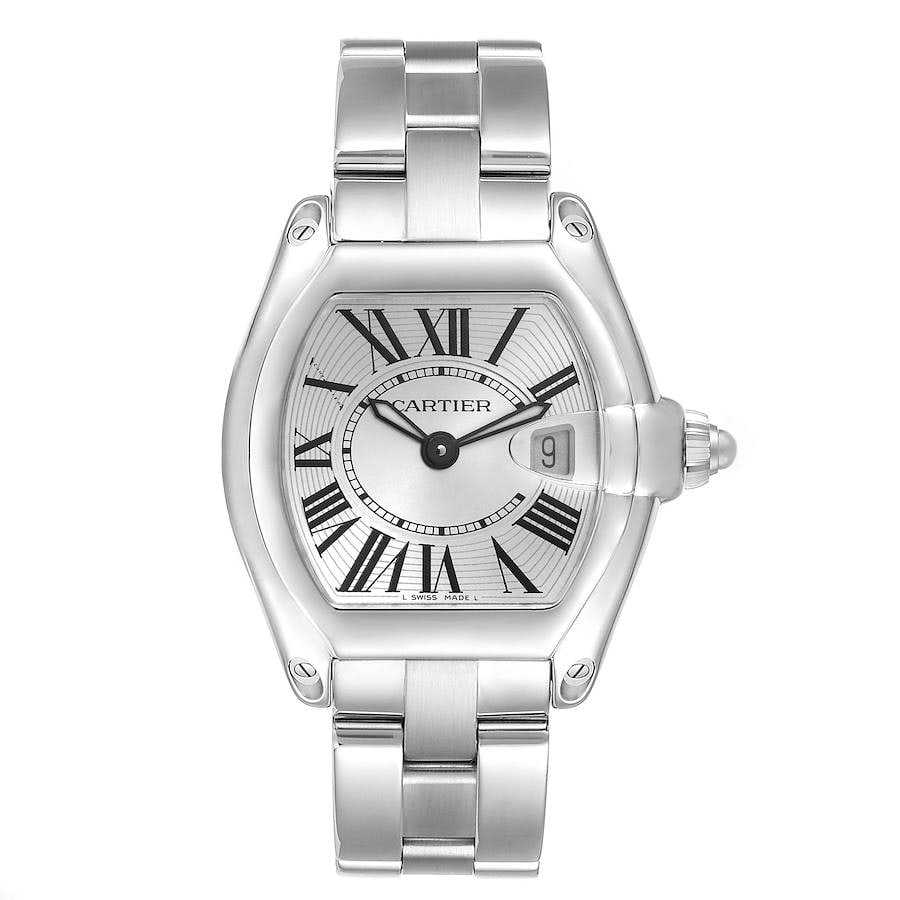 Cartier Roadster Small Ladies Watch Silver Roman Dial Ref 2675: Cartier Roadster Small Ladies Watch Silver Roman Dial Ref 2675 Introducing the Cartier Roadster Small, a sophisticated timepiece designed for ladies. This watch features a striking silver Roman dial, 
