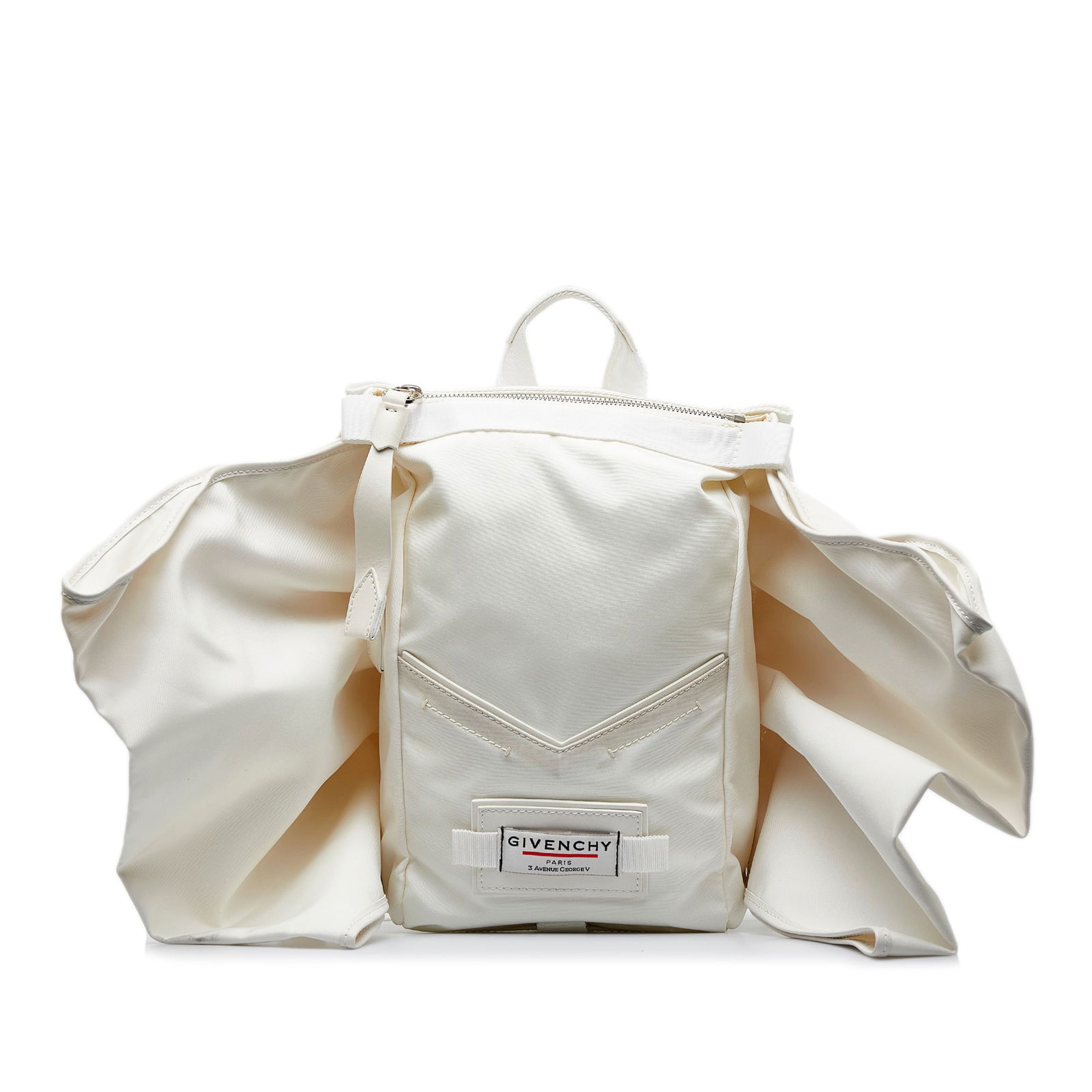 Givenchy Downtown Bow Backpack White Nylon Stylish Bag: Givenchy Downtown Bow Backpack White Nylon Stylish Bag Discover the Givenchy Downtown Bow Backpack, an elegant accessory crafted from durable nylon. This stylish backpack features a flat handle and ad