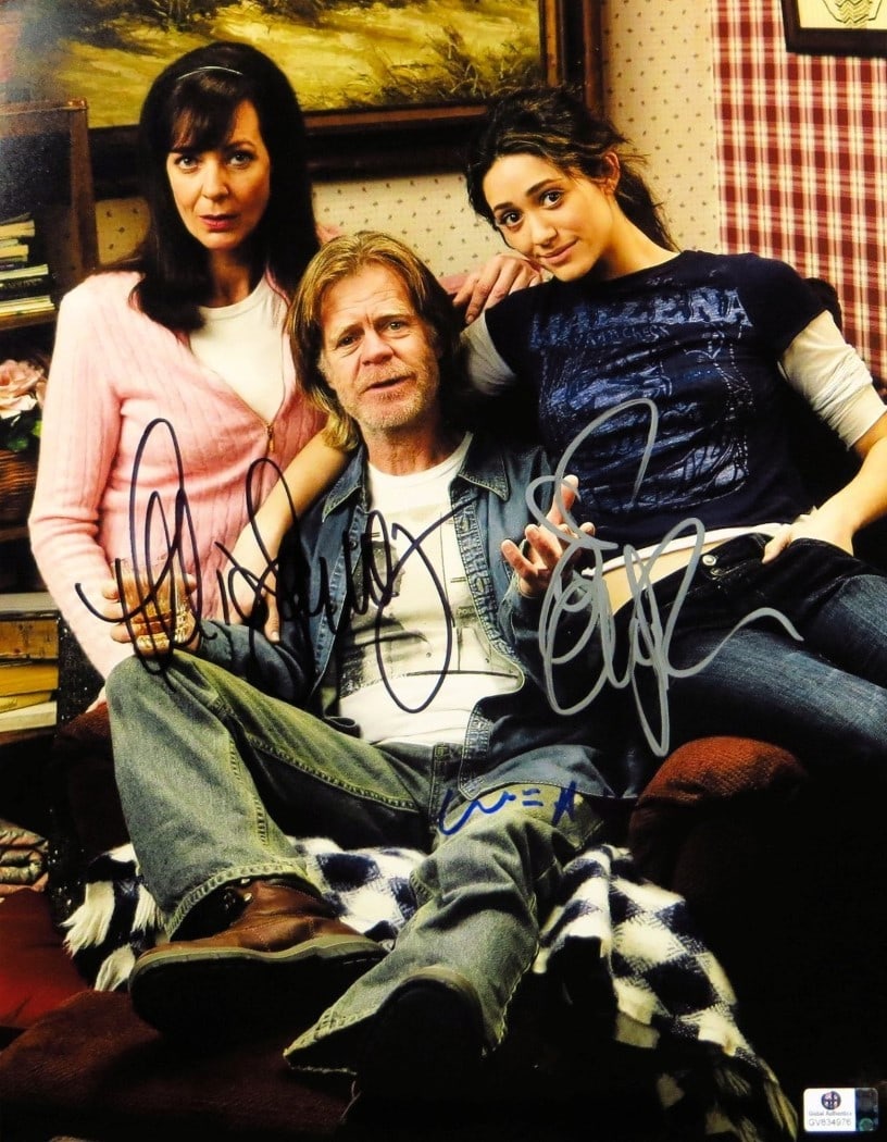 William H Macy Emmy Rossum Alison Janney Signed 11x14 Photo Shameless GAI Authenticated: William H Macy Emmy Rossum Alison Janney Signed 11x14 Photo Shameless GAI Authenticated Capture a piece of television history with this stunning autographed 11X14 photograph featuring the iconic cast