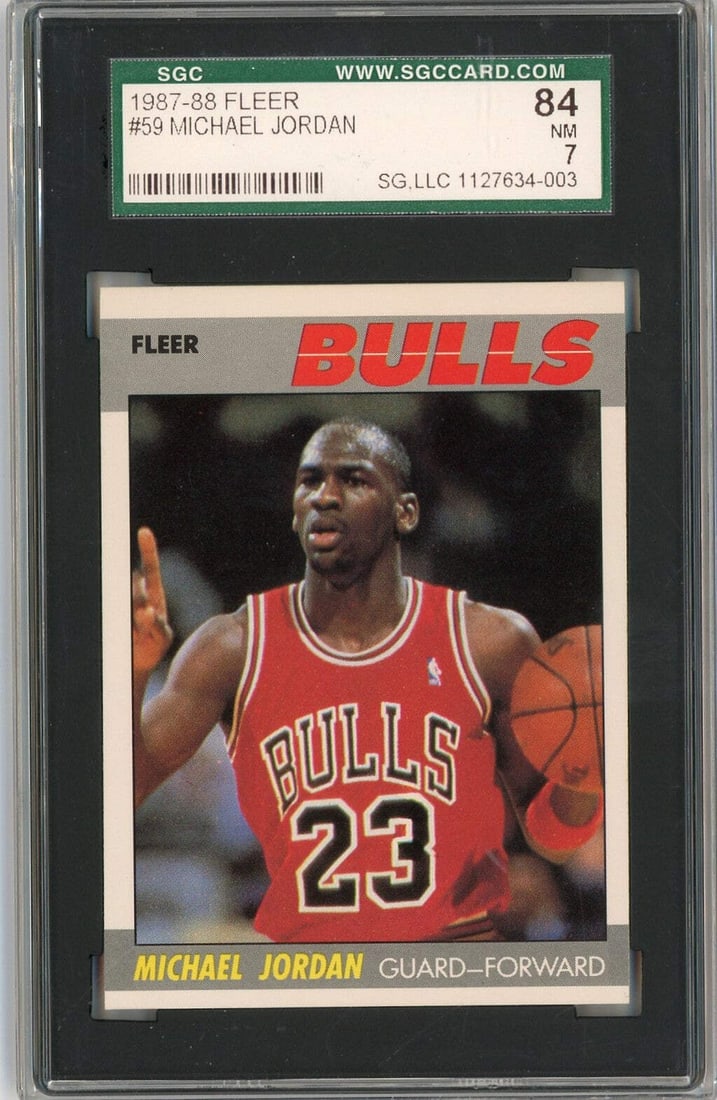 1987 Fleer Michael Jordan #59 NBA Card Graded SGC 7 Chicago Bulls: 1987 Fleer Michael Jordan #59 NBA Card Graded SGC 7 Chicago Bulls Celebrate the legacy of Michael Jordan with this graded 1987 Fleer basketball card, featuring his iconic #59 from his second year in t