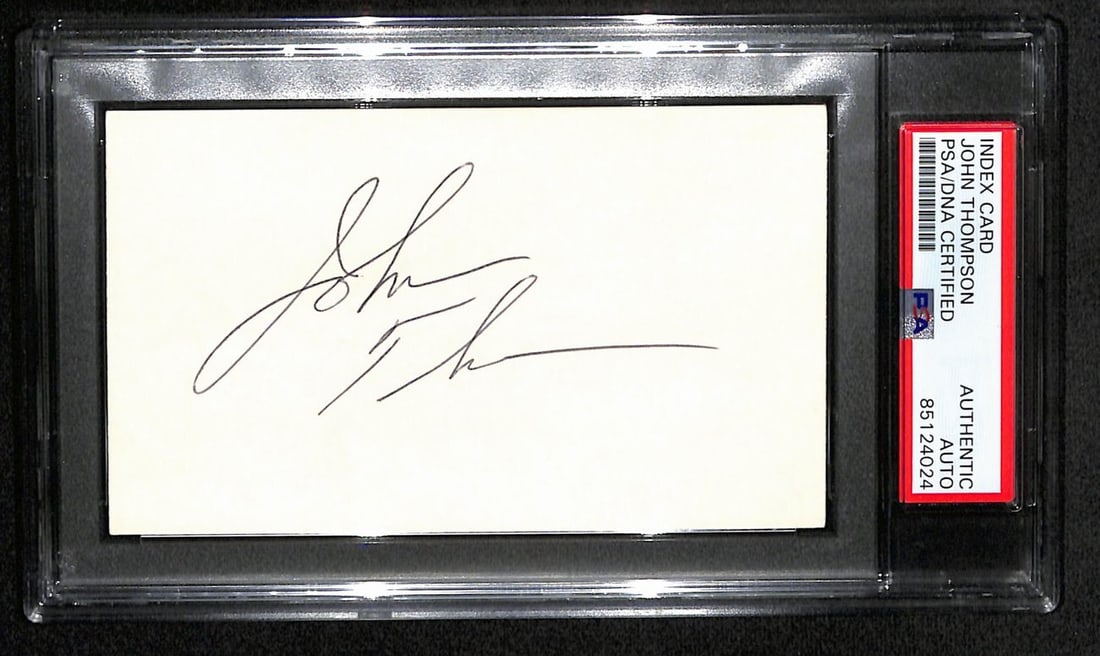 John Thompson Signed Index Card Georgetown Coach PSA/DNA: John Thompson Signed Index Card Georgetown Coach PSA/DNA This is a John Thompson Signed 3x5 Index Card featuring the legendary Georgetown Basketball Coach. The index card is original and has been auth