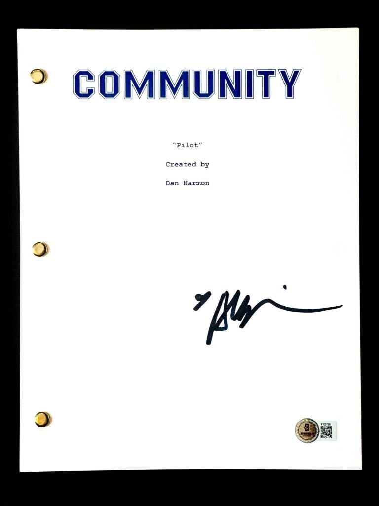 Alison Brie Autographed Community Pilot Script Beckett Authenticated: Alison Brie Autographed Community Pilot Script Beckett Authenticated This is an original signed script of the pilot episode of the acclaimed television series "Community," featuring the autograph of a