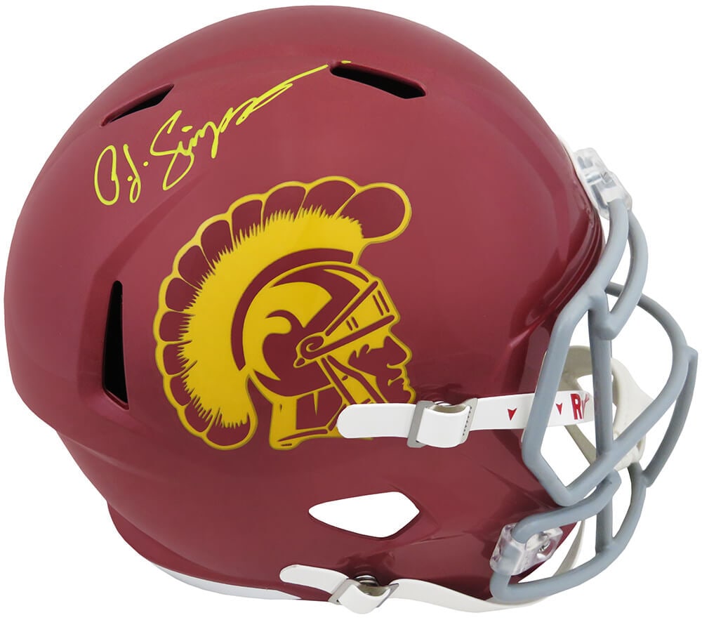O.J. Simpson Signed USC Trojans Riddell Full Size Helmet with COA: O.J. Simpson Signed USC Trojans Riddell Full Size Helmet with COA This is a signed O.J. Simpson USC Trojans Riddell full size speed replica helmet, an exceptional piece for any football memorabilia co