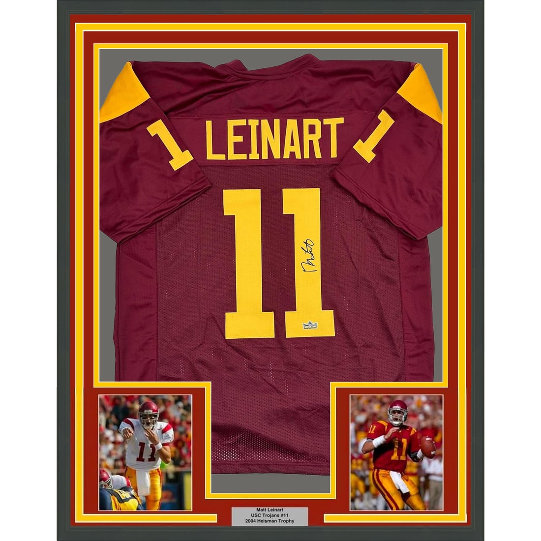 Framed Matt Leinart USC Trojans Reprint Jersey JSA Authenticated: Framed Matt Leinart USC Trojans Reprint Jersey JSA Authenticated This framed facsimile autographed jersey features Matt Leinart, a prominent player from the USC Trojans. The jersey showcases a strikin