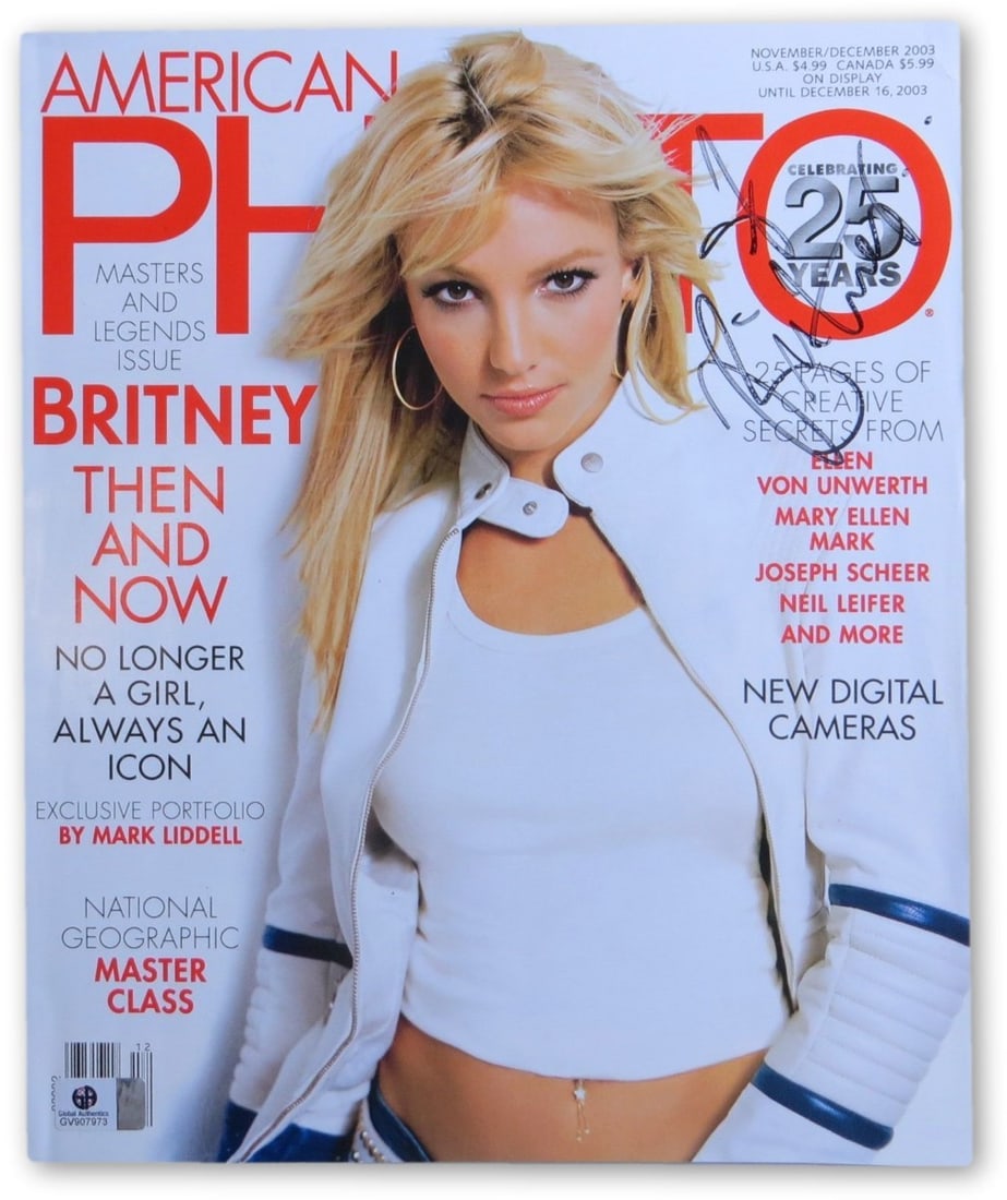 Britney Spears Autographed American Photo Magazine 2003 Global Authentics: Britney Spears Autographed American Photo Magazine 2003 Global Authentics This is an original autographed American Photo Magazine featuring Britney Spears, authenticated by Global Authentics. The maga