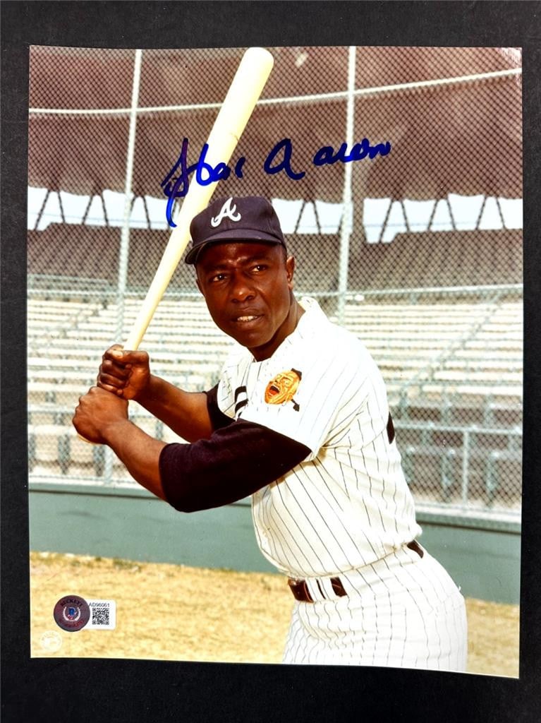 Hank Aaron Autographed 8x10 Braves Photo with BAS Authentication: Hank Aaron Autographed 8x10 Braves Photo with BAS Authentication This is an original 8x10 photo of Hank Aaron, one of baseball's all-time greats, signed by the legendary player himself. The autograph