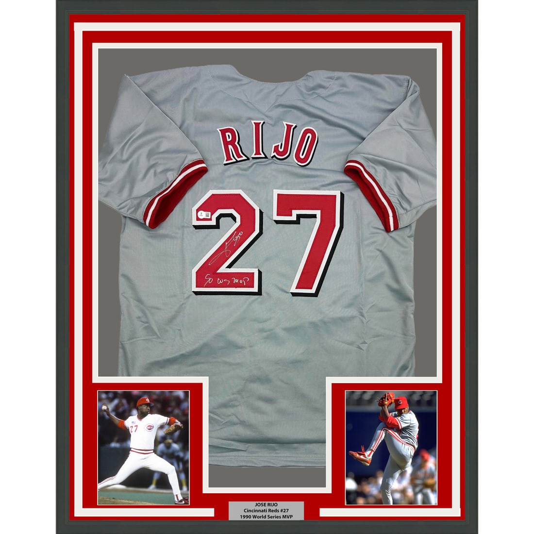 Framed Jose Rijo Signed 35x39 Cincinnati Reds Jersey Beckett Authenticated: Framed Jose Rijo Signed 35x39 Cincinnati Reds Jersey Beckett Authenticated This framed autographed jersey features the signature of Jose Rijo, a celebrated player of the Cincinnati Reds. The jersey me
