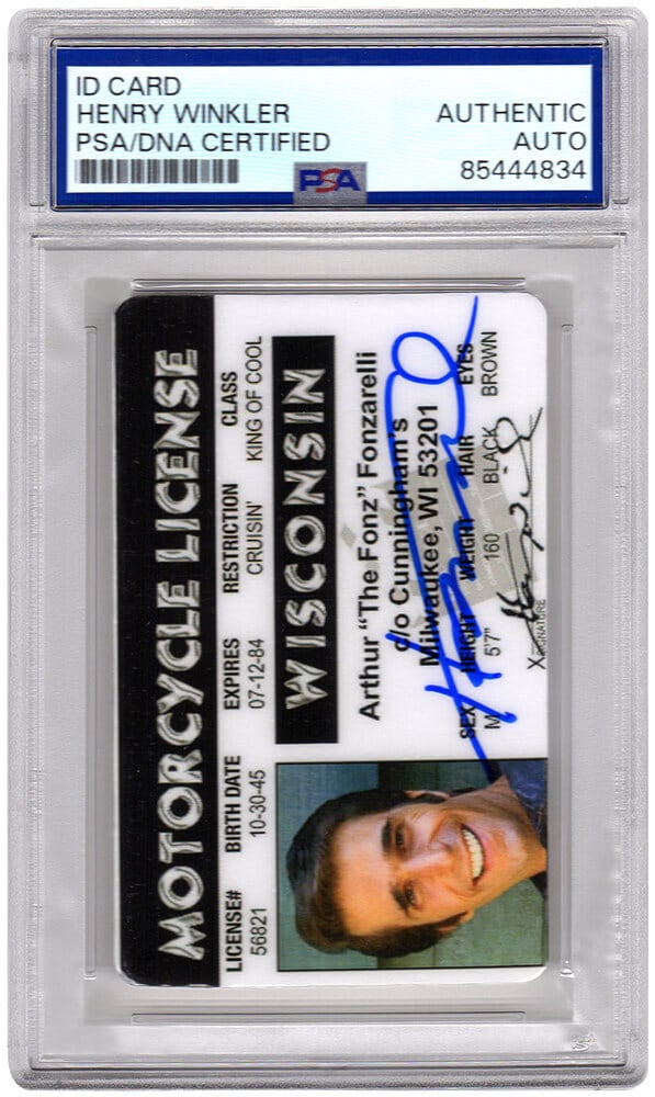 Henry Winkler Signed The Fonz Wisconsin License PSA/DNA: Henry Winkler Signed The Fonz Wisconsin License PSA/DNA Own a piece of television history with this original signed Wisconsin motorcycle driver's license of Arthur 'The Fonz' Fonzarelli, portrayed by