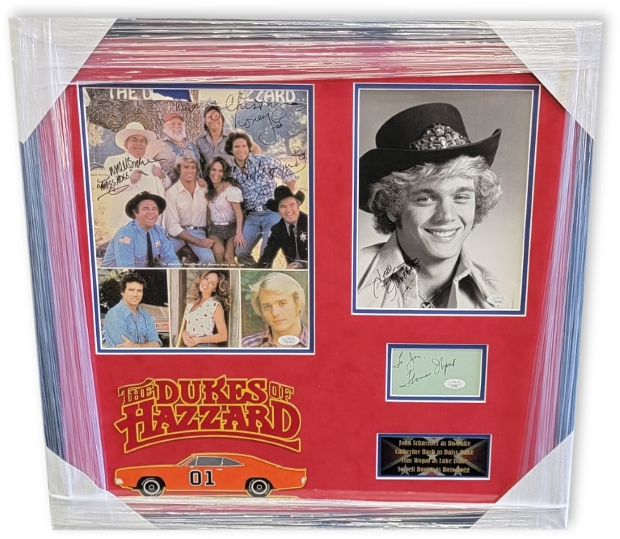 The Dukes of Hazzard Cast Autographed Framed Photo Collage JSA Authenticated: The Dukes of Hazzard Cast Autographed Framed Photo Collage JSA Authenticated Celebrate the iconic television series with this framed photo collage featuring the autographs of beloved cast members from
