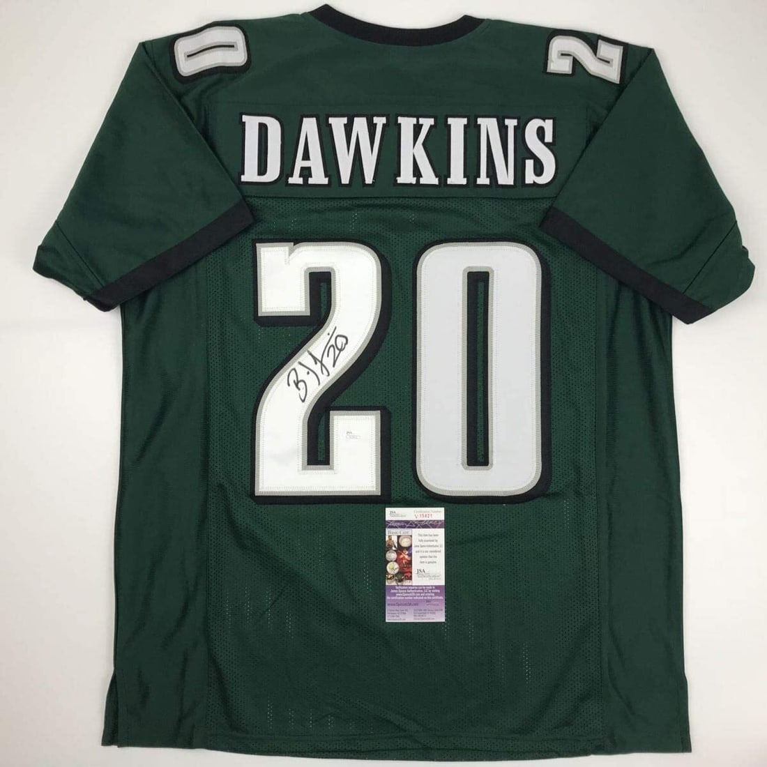 Autographed Brian Dawkins Philadelphia Eagles Jersey JSA Certified: Autographed Brian Dawkins Philadelphia Eagles Jersey JSA Certified This is an authentic autographed Brian Dawkins Philadelphia Eagles football jersey, a must-have for any fan of the NFL. The jersey fe