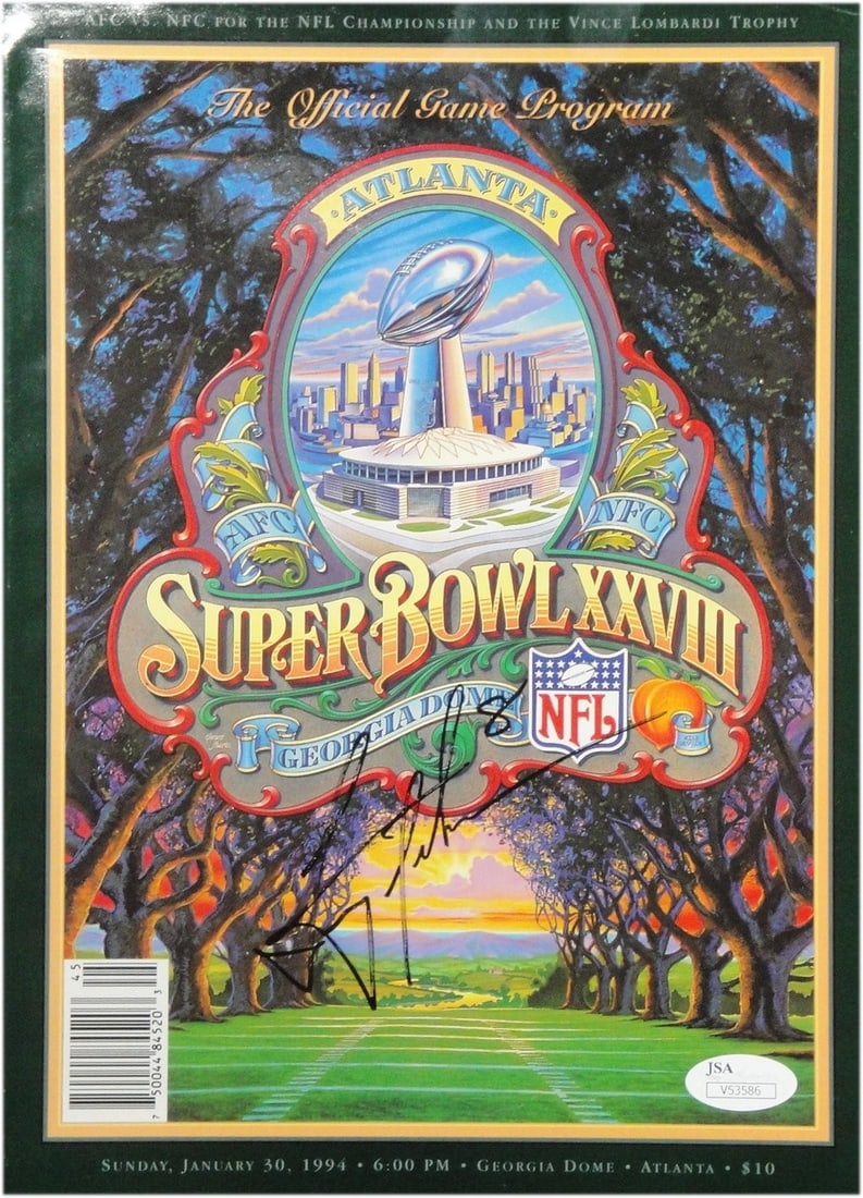 Troy Aikman Autographed Super Bowl Program Dallas Cowboys JSA Certified: Troy Aikman Autographed Super Bowl Program Dallas Cowboys JSA Certified This is an original Super Bowl program autographed by NFL legend Troy Aikman, who played for the Dallas Cowboys. The autograph i