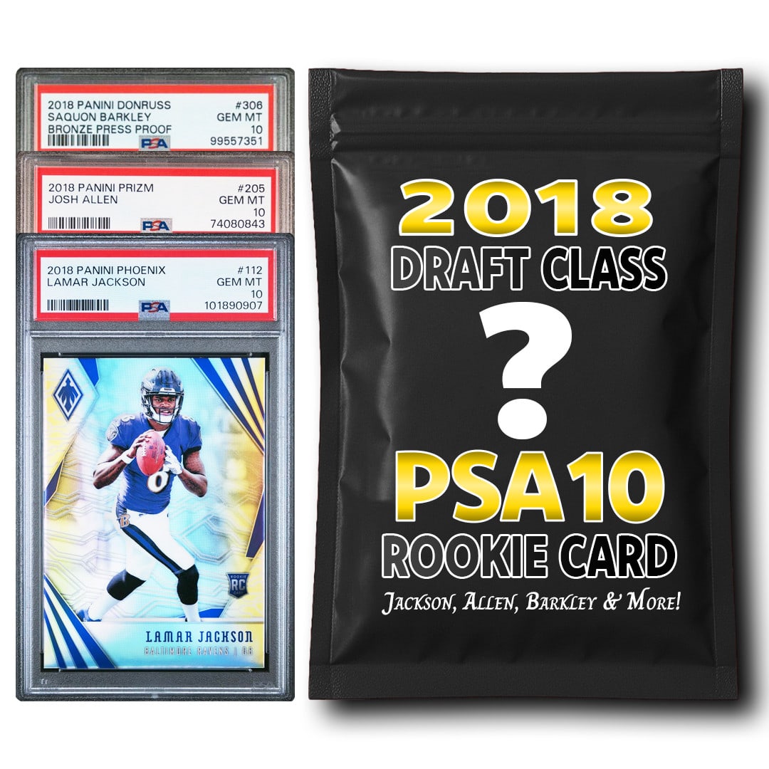 PSA 10 Graded 2018 NFL Rookie Card Mystery Pack with Lamar Allen Saquon: PSA 10 Graded 2018 NFL Rookie Card Mystery Pack with Lamar Allen Saquon This is a PSA 10 graded 2018 NFL Rookie Card Mystery Pack featuring top players including Lamar Jackson, Josh Allen, Saquon Bark