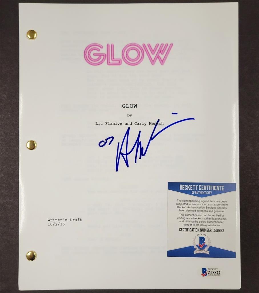 Alison Brie Autographed Glow TV Script Beckett BAS COA: Alison Brie Autographed Glow TV Script Beckett BAS COA This is an original signed script for the television show 'Glow,' featuring the autograph of Alison Brie, who portrayed Ruth Wilder. The script c