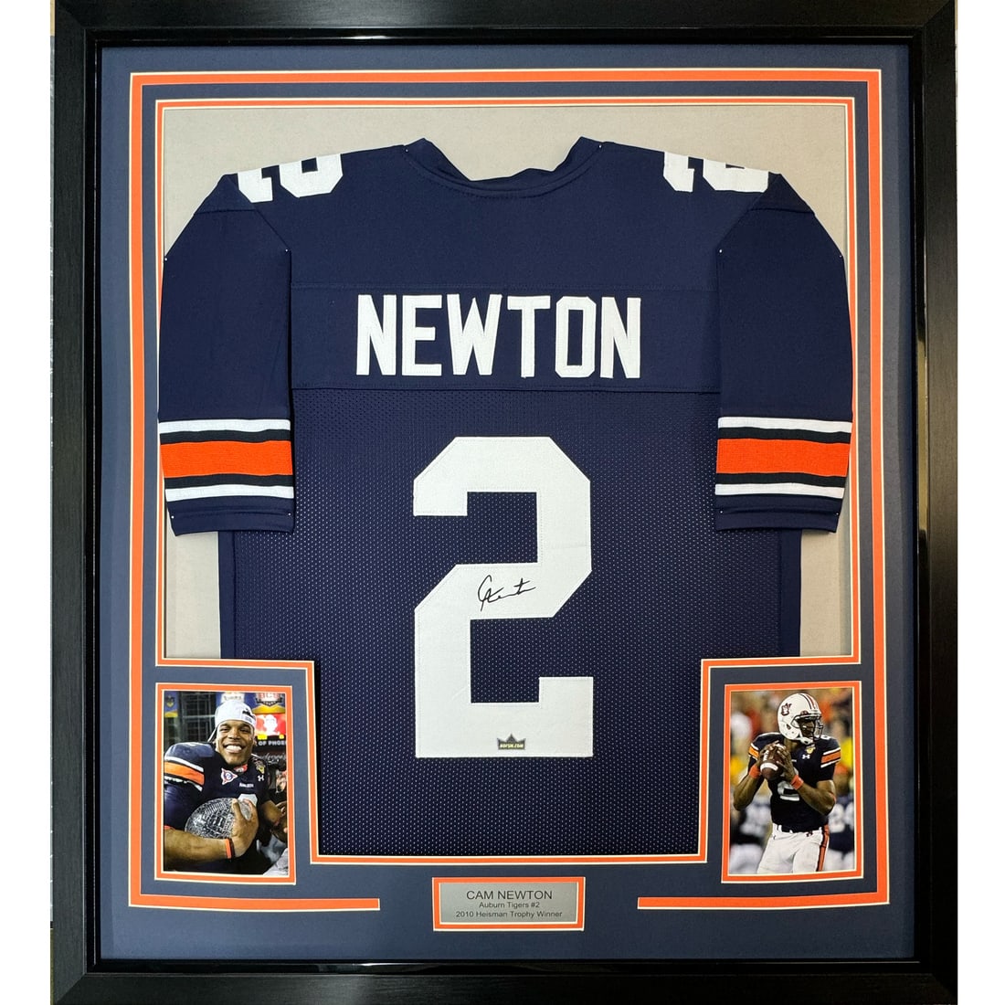 Framed Authentic Cam Newton Auburn Jersey 35x39 JSA Authenticated: Framed Authentic Cam Newton Auburn Jersey 35x39 JSA Authenticated Celebrate the legacy of Cam Newton with this framed facsimile autographed Auburn blue jersey. This item features an authentic signatur