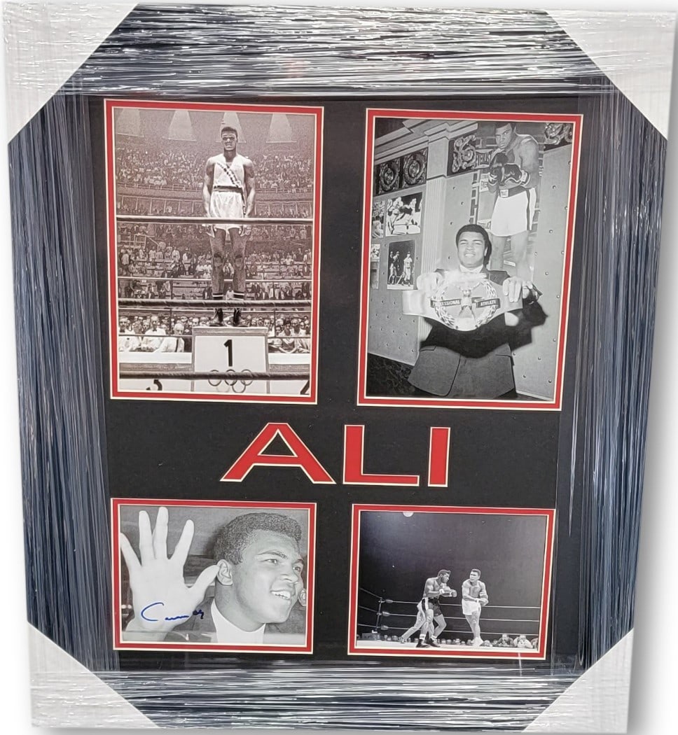 Muhammad Ali Cassius Clay Signed Framed Photo 28x24 with JSA Authentication: Muhammad Ali Cassius Clay Signed Framed Photo 28x24 with JSA Authentication This framed photograph features an iconic 8x10 image of Muhammad Ali, originally known as Cassius Clay, hand-signed by the l