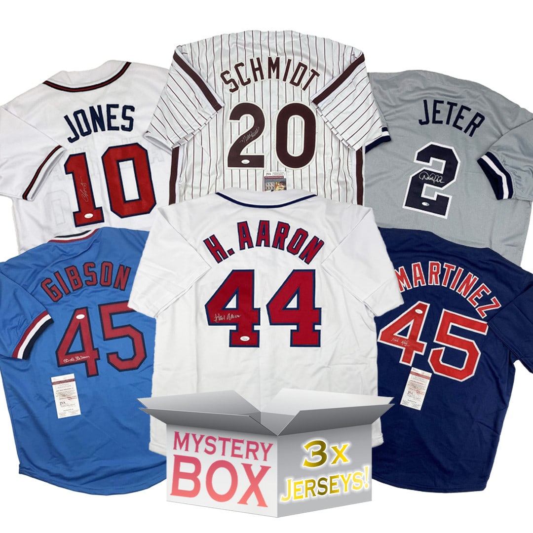 3 Hall of Fame Autographed Baseball Jerseys Mystery Box JSA Authenticated: 3 Hall of Fame Autographed Baseball Jerseys Mystery Box JSA Authenticated Discover a unique collection with this mystery box containing three autographed baseball jerseys from Hall of Famers. Each jer