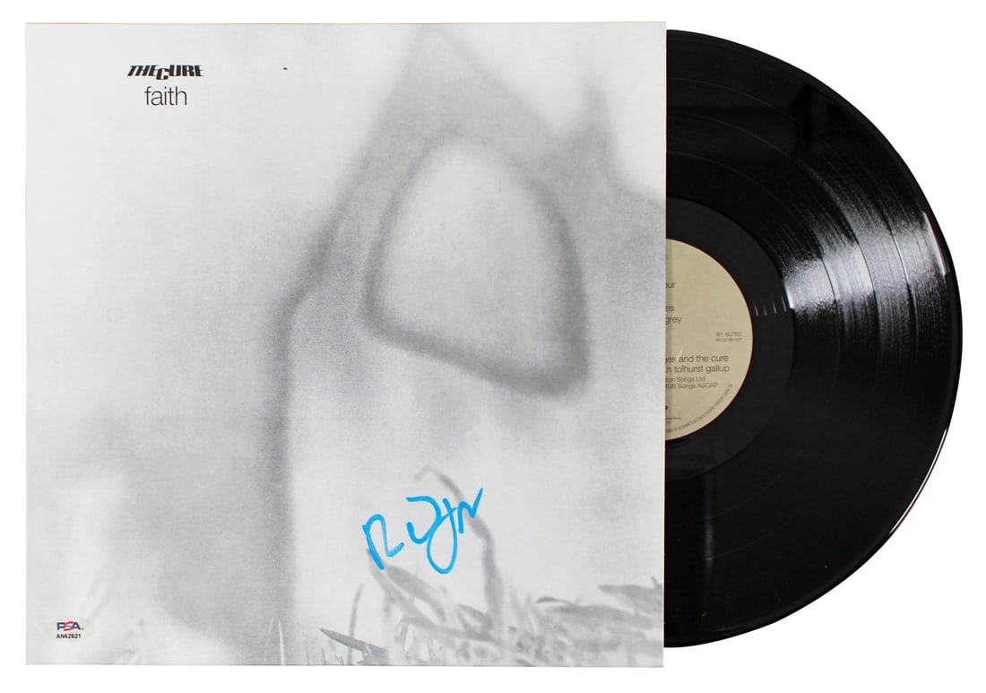 Robert Smith Signed The Cure Faith Album Cover with Vinyl PSA Authenticated: Robert Smith Signed The Cure Faith Album Cover with Vinyl PSA Authenticated This is an authentic signed Faith album cover with vinyl, personally autographed by Robert Smith of The Cure. The item comes