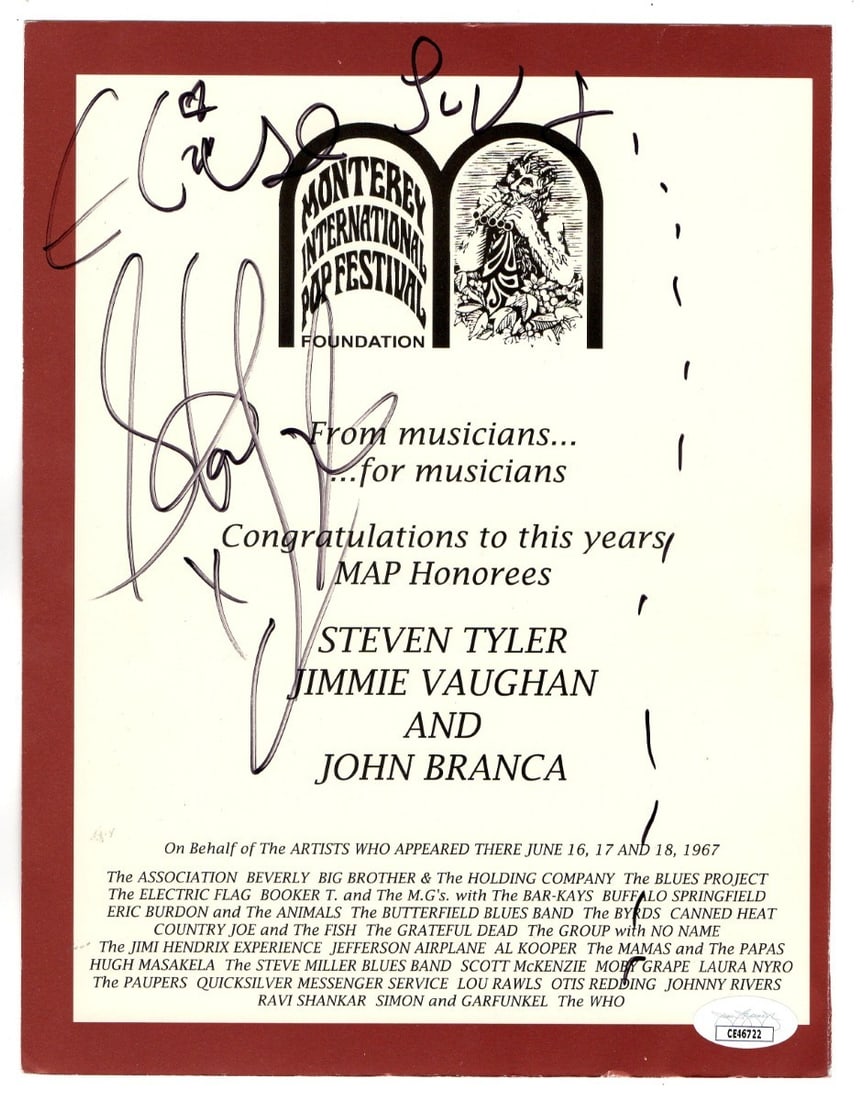 Steven Tyler Signed Aerosmith Program JSA Authenticated: Steven Tyler Signed Aerosmith Program JSA Authenticated This is an original program featuring the autograph of Steven Tyler, the iconic frontman of Aerosmith. The signature has been authenticated by J