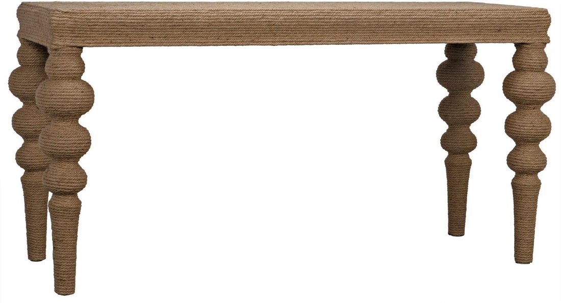 Noir Ismail Turned Leg Console Elm Natural Rope 64": Noir Ismail Turned Leg Console Elm Natural Rope 64" Enhance your living space with this exquisite Turned Leg Console, crafted from natural rope and elm wood. Featuring a striking English traditional s