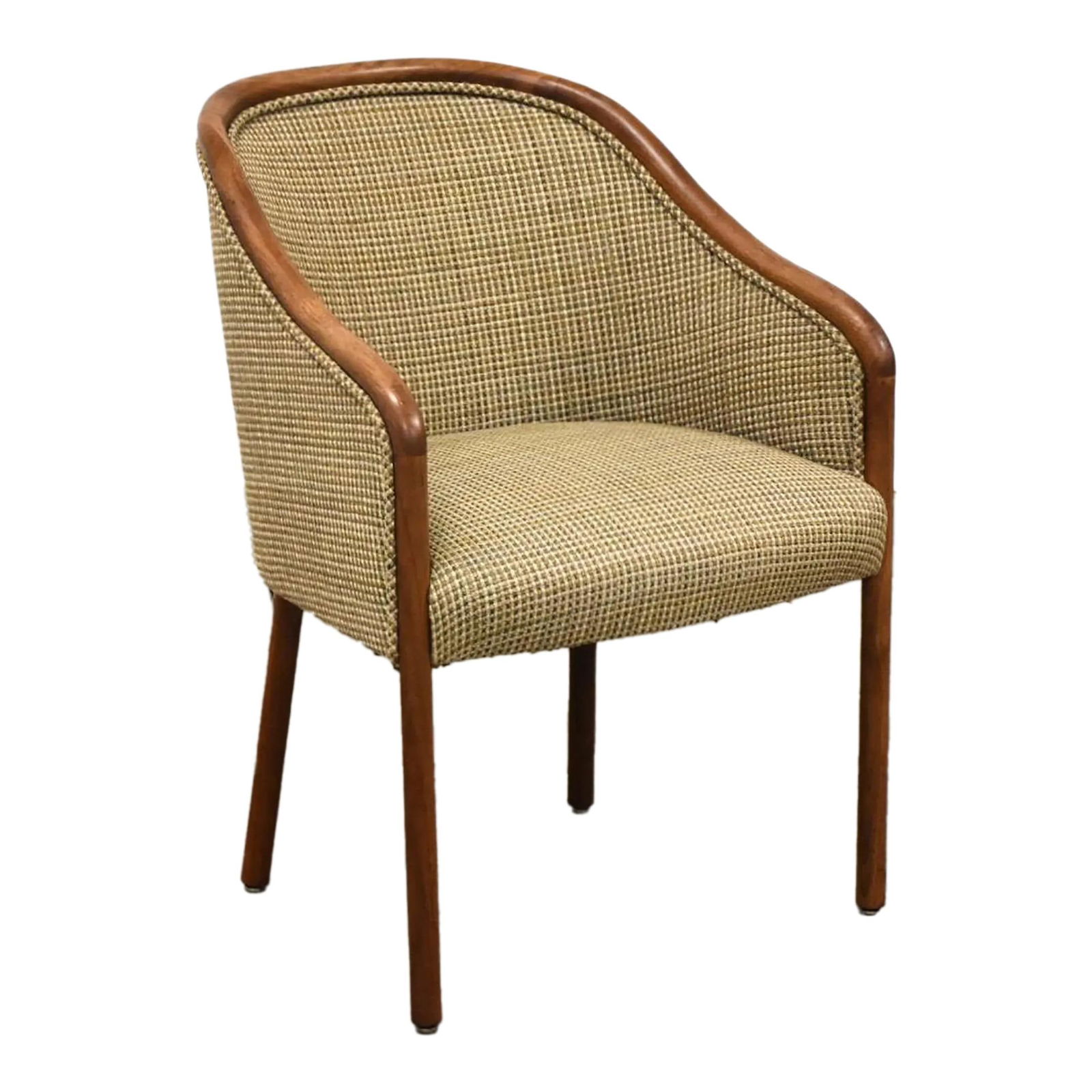 1970s Ward Bennett Banker Chair for Brickel Associates Wood Brown: 1970s Ward Bennett Banker Chair for Brickel Associates Wood Brown Discover a striking post-modern armchair attributed to Ward Bennett for Brickel Associates, crafted in the USA during the 1970s. This