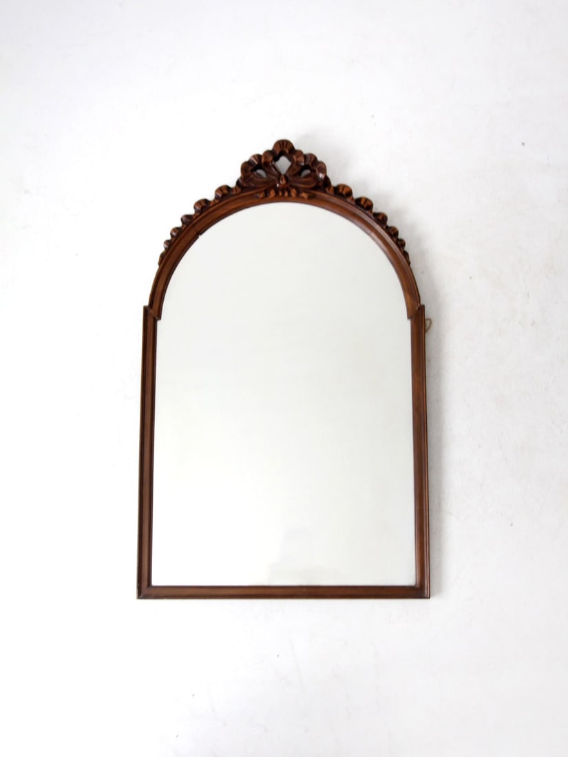 Elegant Antique French Rococo Style Mirror 42.5 x 26: Elegant Antique French Rococo Style Mirror 42.5 x 26 This exquisite antique mirror showcases the elegant craftsmanship of early 20th-century French Decorative Art. The wooden frame is adorned with int