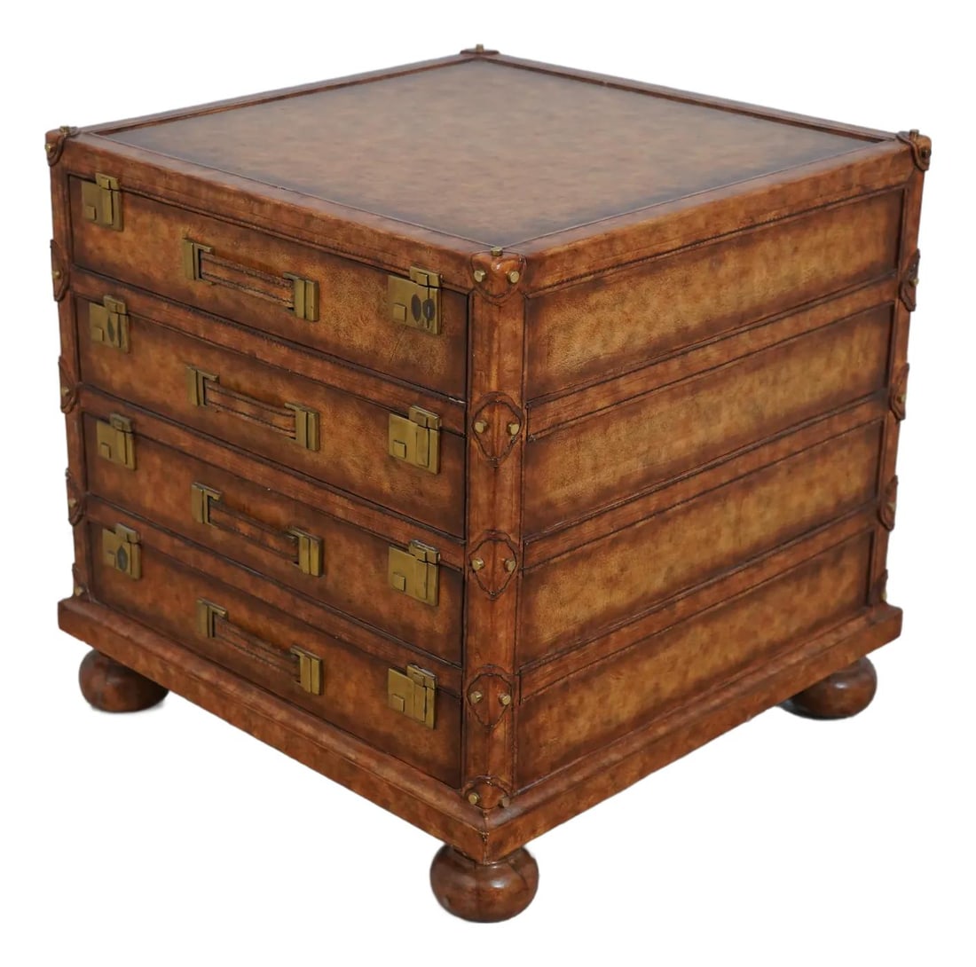 Maitland Smith English Style Leather Luggage Chest with Brass Hardware: Maitland Smith English Style Leather Luggage Chest with Brass Hardware This exquisite Maitland Smith Leather Luggage Chest Chiffonier showcases an elegant blend of traditional English style and functi