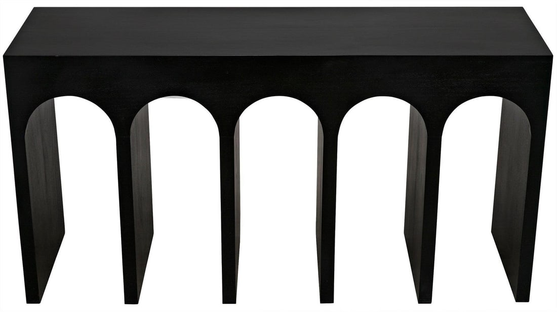 Bridge Collection Console Table by Noir Hand-Rubbed Black Mahogany: Bridge Collection Console Table by Noir Hand-Rubbed Black Mahogany This Elegant Bridge Collection Console Table is a stunning addition to any space, showcasing a sophisticated hand-rubbed black finish