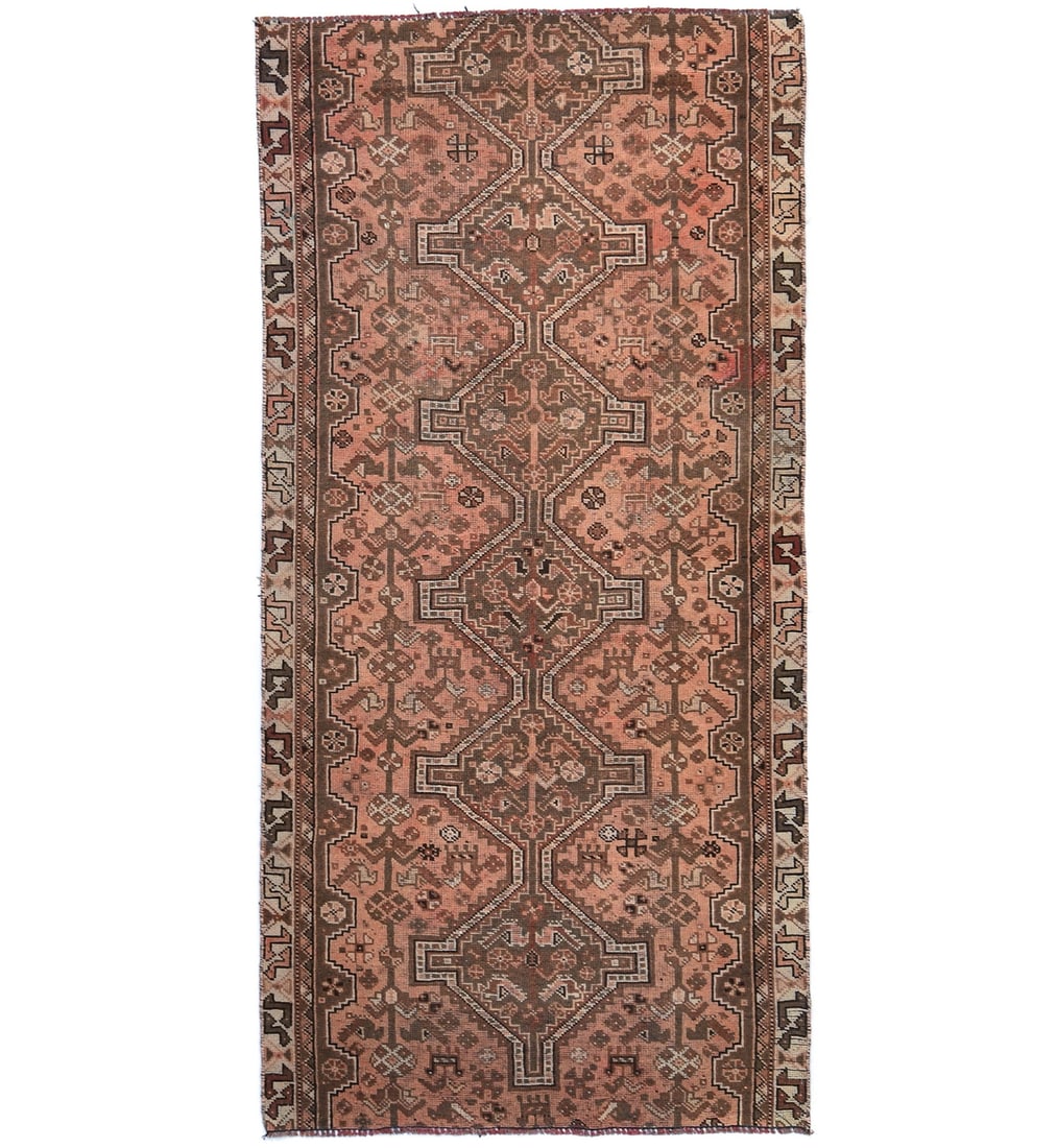 Semi-Antique Vintage Hand-Knotted Wool Tribal Rug 3'7 X 7'5 Floral: Semi-Antique Vintage Hand-Knotted Wool Tribal Rug 3'7 X 7'5 Floral This semi-antique vintage Oriental rug is perfect for enhancing your farmhouse decor with its muted tribal design. Measuring 3'7" x 7
