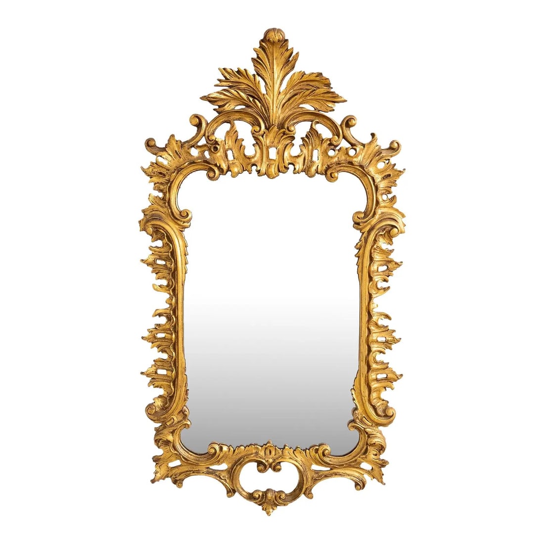 Vintage Italian Ornate Gold Giltwood Mirror 27 x 48: Vintage Italian Ornate Gold Giltwood Mirror 27 x 48 This exquisite Italian ornate gold gilt wood decorator mirror showcases fine carved details and high-quality construction, making it a stunning addi