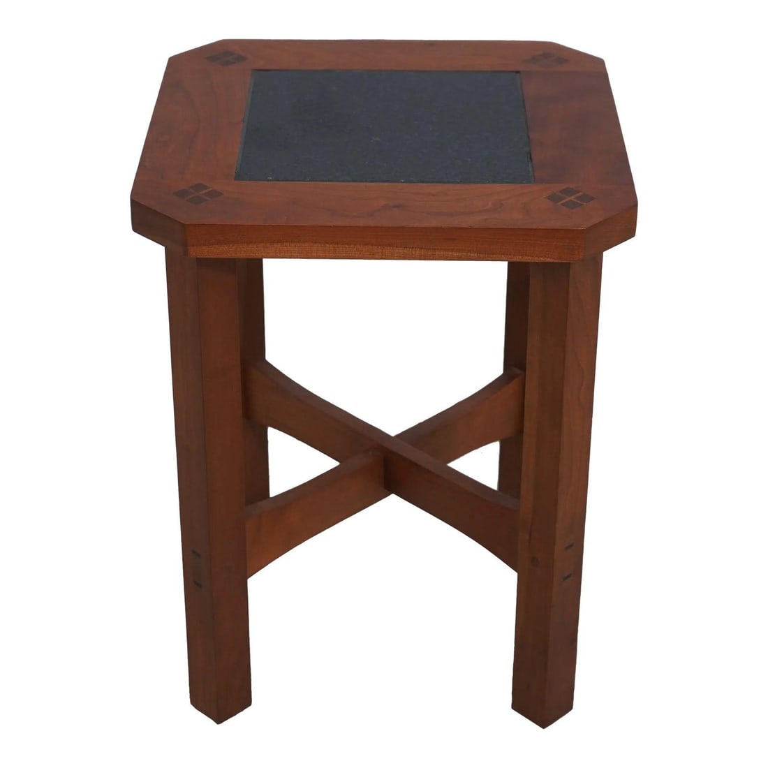 Stickley Cherry Mission Table with Granite Top Arts & Crafts Design: Stickley Cherry Mission Table with Granite Top Arts & Crafts Design This Stickley Cherry Mission Style Granite Top Table, crafted around 2000, showcases exquisite craftsmanship with its fine carved de