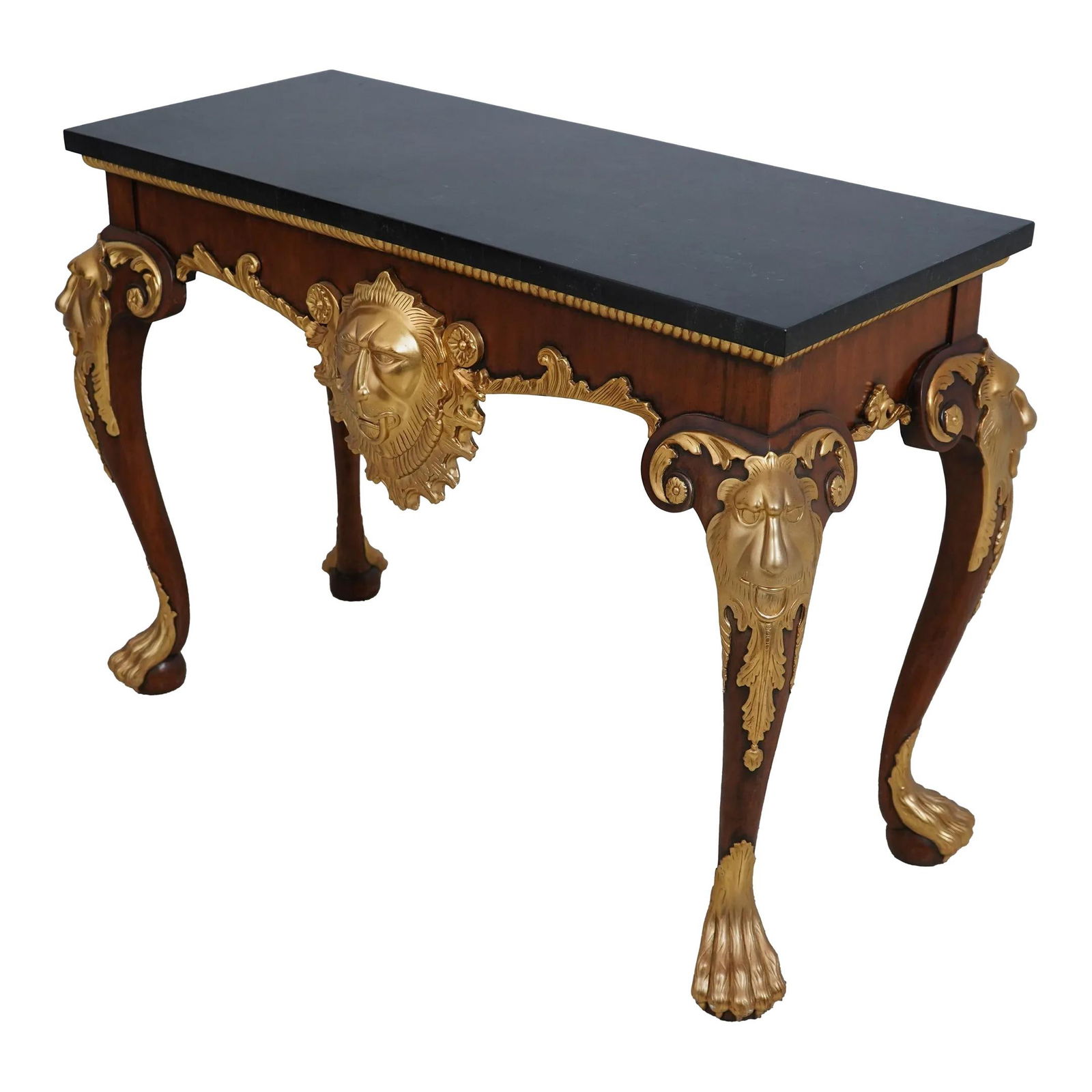 Maitland Smith Baroque Gold Gilt Console Table with Marble Top: Maitland Smith Baroque Gold Gilt Console Table with Marble Top This exquisite console table showcases a stunning Baroque style with gold leaf highlights, creating an opulent addition to any space. The