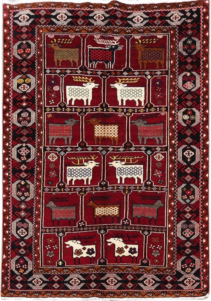 Handmade Persian Hamadan Tribal Animal Rug 4.8 x 7.0 Iran Wool: Handmade Persian Hamadan Tribal Animal Rug 4.8 x 7.0 Iran Wool Enhance your home decor with this exquisite 4.8 x 7.0 Persian Hamadan Tribal Animal Rug, handcrafted by skilled Persian artisans. This ru