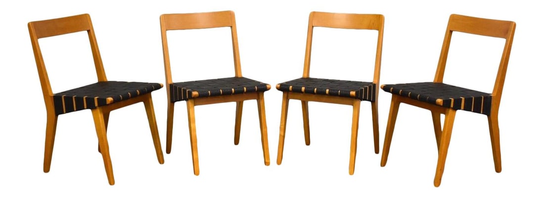 Vintage Jens Risom Mid-Century Dining Chairs Set of 4 for Knoll: Vintage Jens Risom Mid-Century Dining Chairs Set of 4 for Knoll This exquisite set of four mid-century modern dining chairs, designed by Jens Risom for Knoll, showcases a timeless design from the 1940
